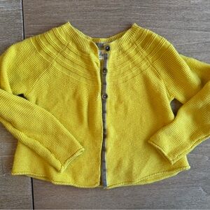 Mini Boden Bright Yellow Cardigan with gray velvet detail